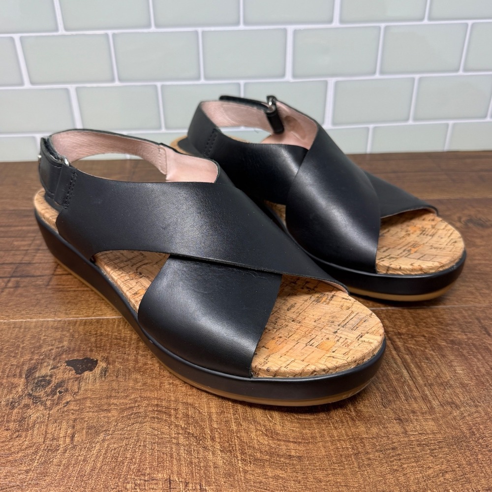 Pikolinos Mahon Black Leather Cork Wedge Sandals EU 41 US 10-10.5